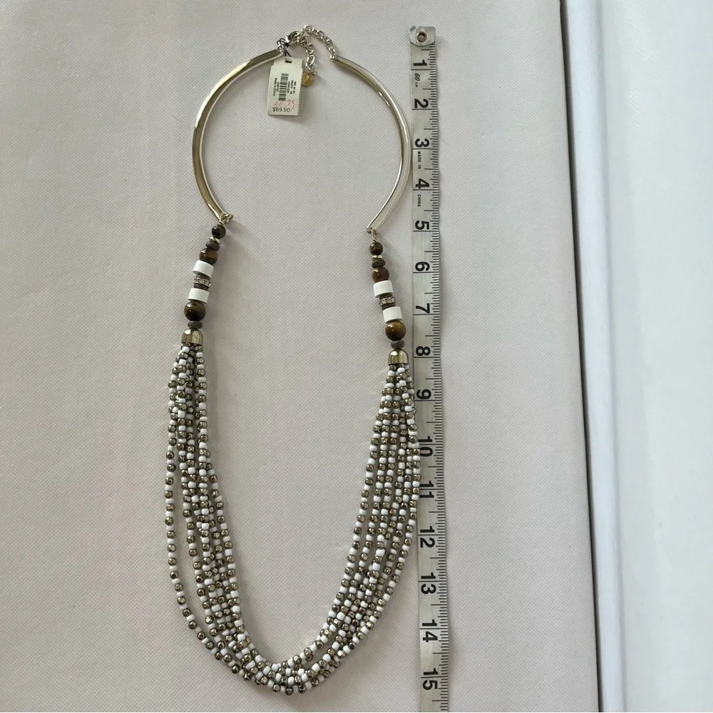 Talbots Multi-Strand Gold and White Long Beaded Necklace NWT